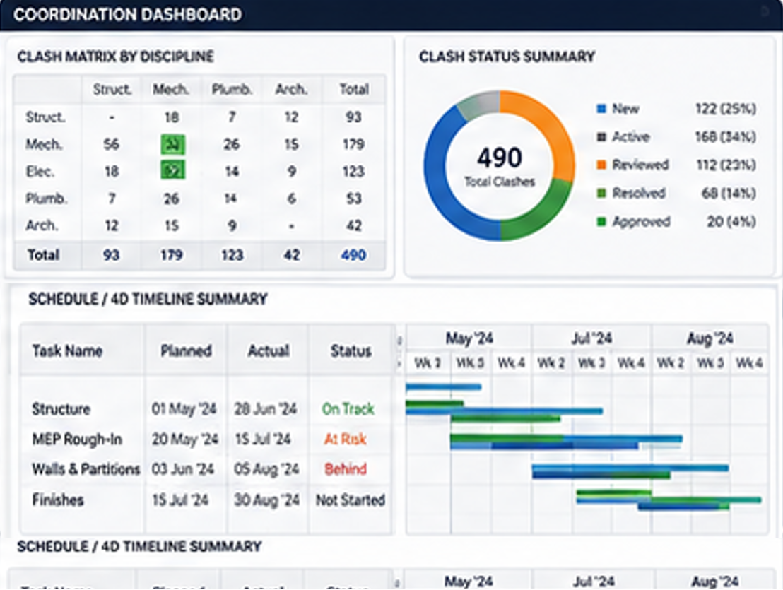 Produce coordination reports and dashboards to support project decision-making.