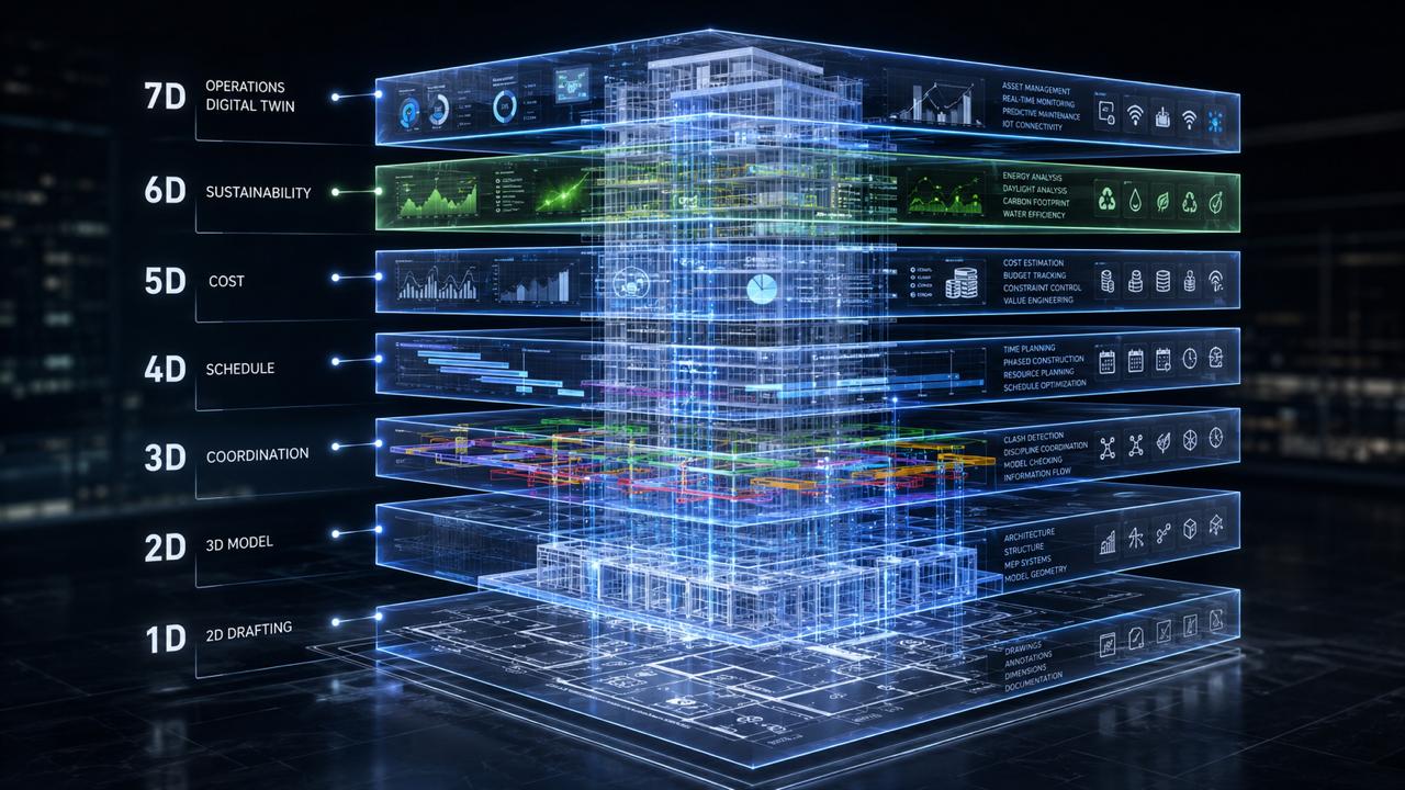 BIM Dimensions 2D-3D-4D-5D-6D-7D: Every Dimension Explained
